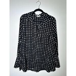 Anthropologie Pleione Women's Black Polka Dot shirt Blouse Top Size XL business